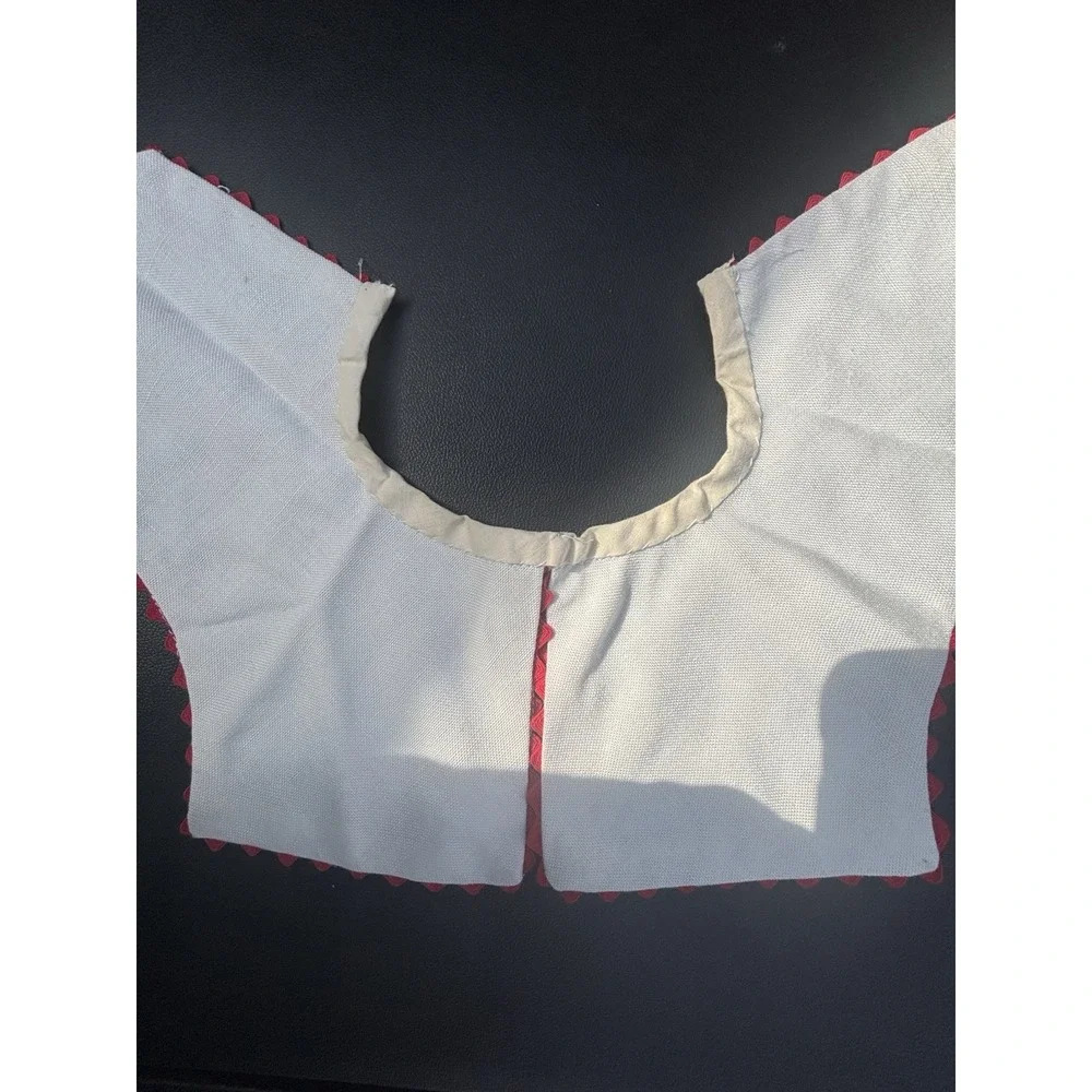 Vintage Cotton White Pique Red Scallop Trim Collar Handmade
